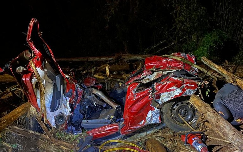 Cinco pessoas morrem após acidente entre carros e caminhão carregado de toras — Foto: PRE