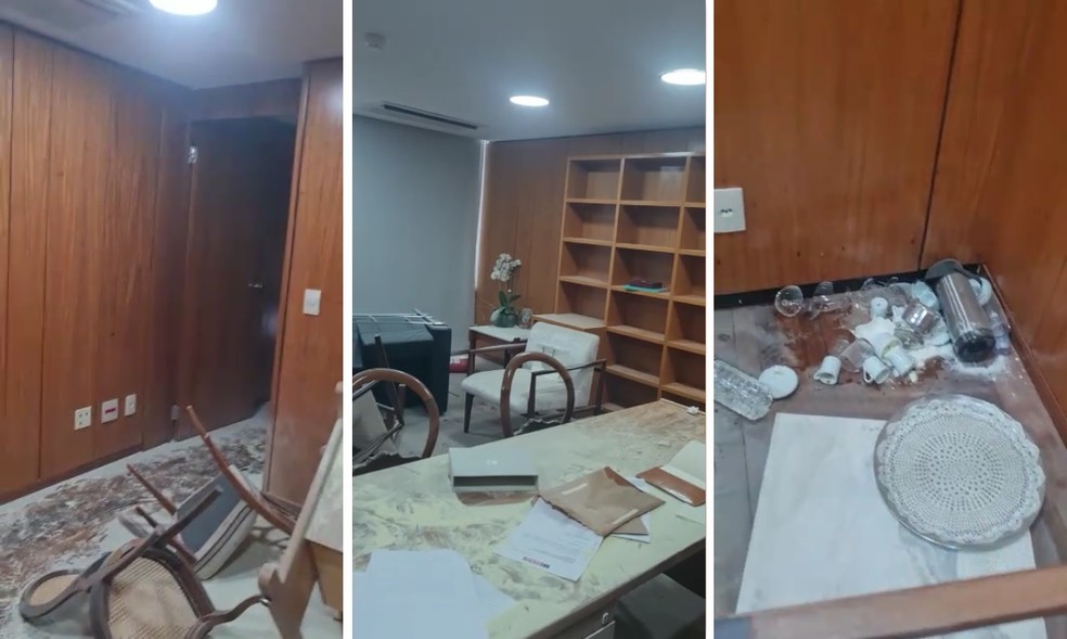 Sala da primeira-dama, Janja, após invasão de terroristas apoiadores de Jair Bolsonaro (PL) — Foto: Reprodução