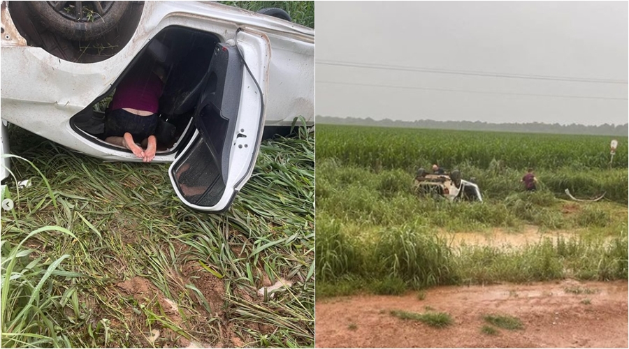 Imagem: CARRO BR Apresentador Wésllen Tecchio capota carro várias vezes na BR-163 a caminho do velório da sobrinha