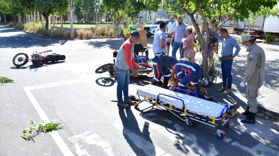 Imagem: local batida Batida frontal entre motos deixa duas pessoas feridas em Rondonópolis